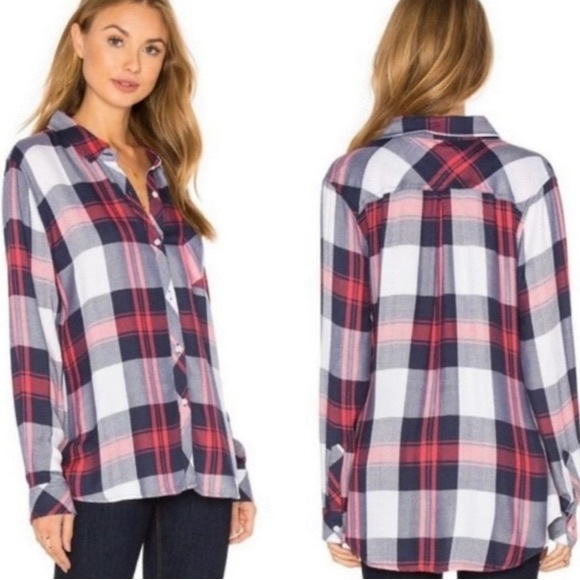 Rails Hunter Plaid Button Up in White, Indigo, Blush Small - Picture 4 of 14